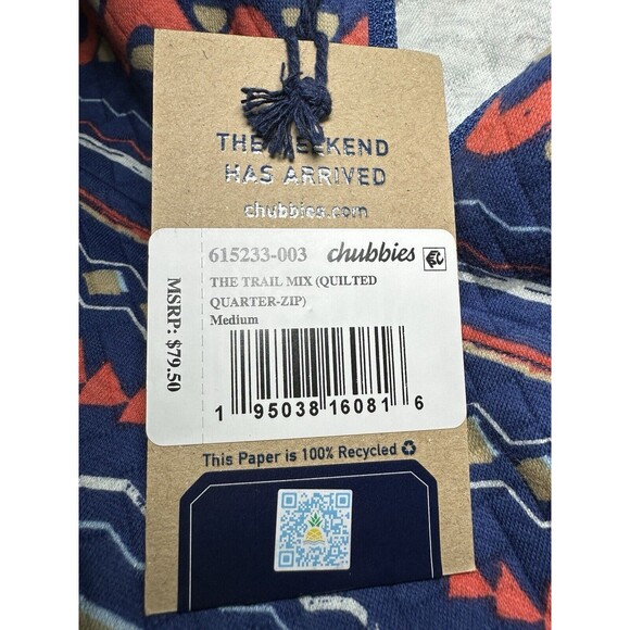 CHUBBIES Trail Mix Geo-Pattern Quarter Zip Sweatshirt Pocket‎ Men's MEDIUM *NEW* - Picture 7 of 11